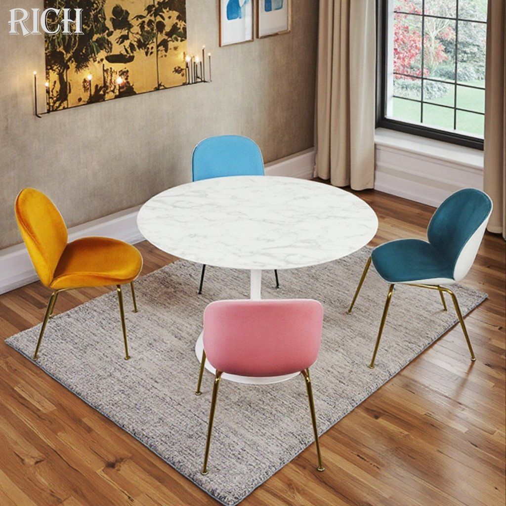Modern Luxury Home Hotel Restaurant Rental Event Round Faux Marble Dining Table