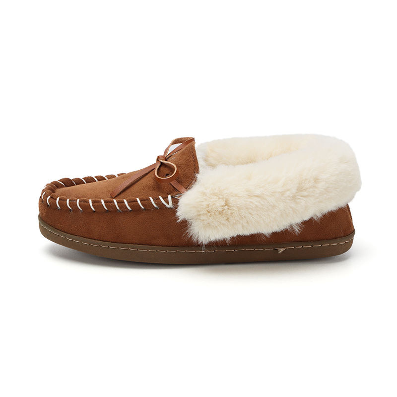 2024 New Style Cow Suede Upper Leather Waterproof Fluffy Flat Slip-on Mocassins Shoes for Women
