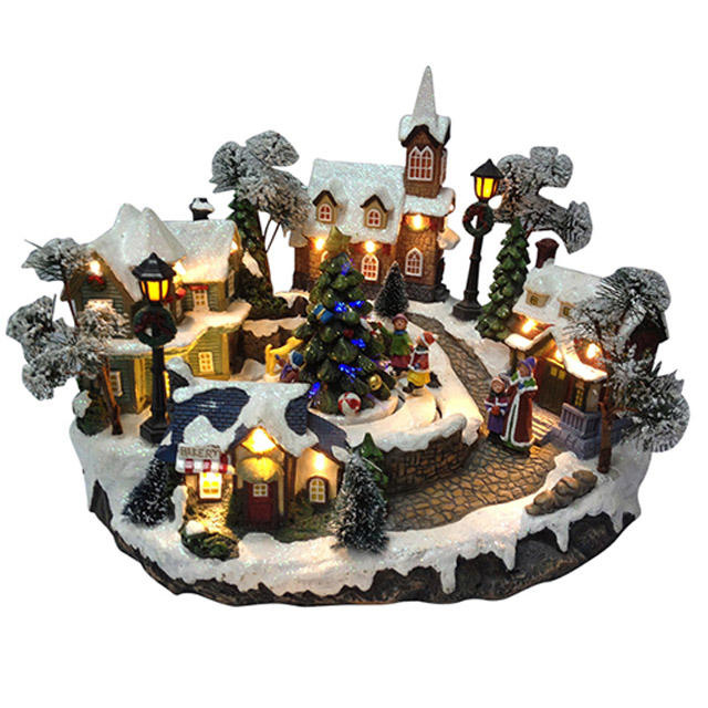 Illuminated Polyresin Christmas Village Musical Christmas House Ornament