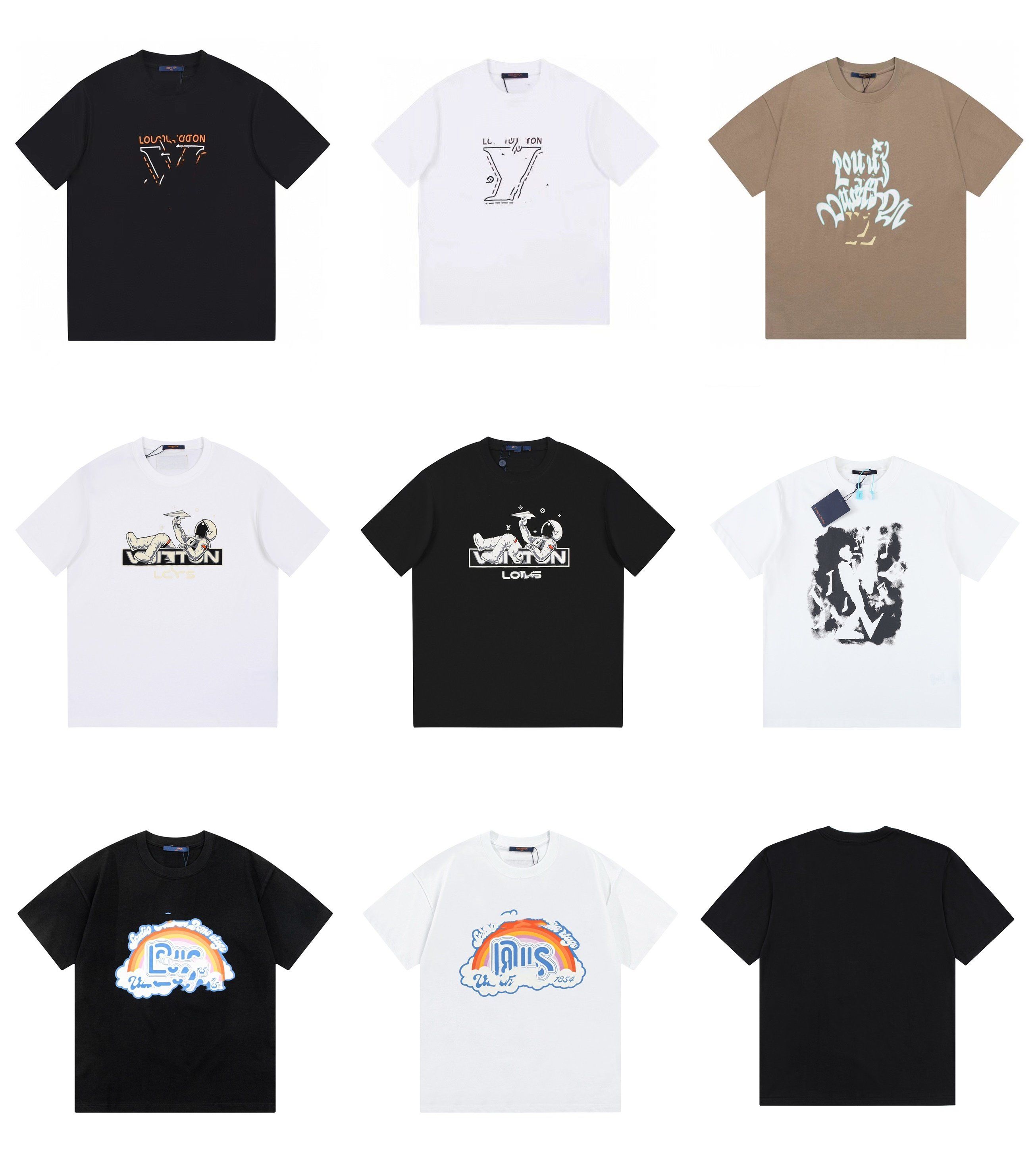 Wholesale Name Brand Designer L Mens Womens V New Round Neck Printed T-Shirt Color: Black, White Size: Xs-L