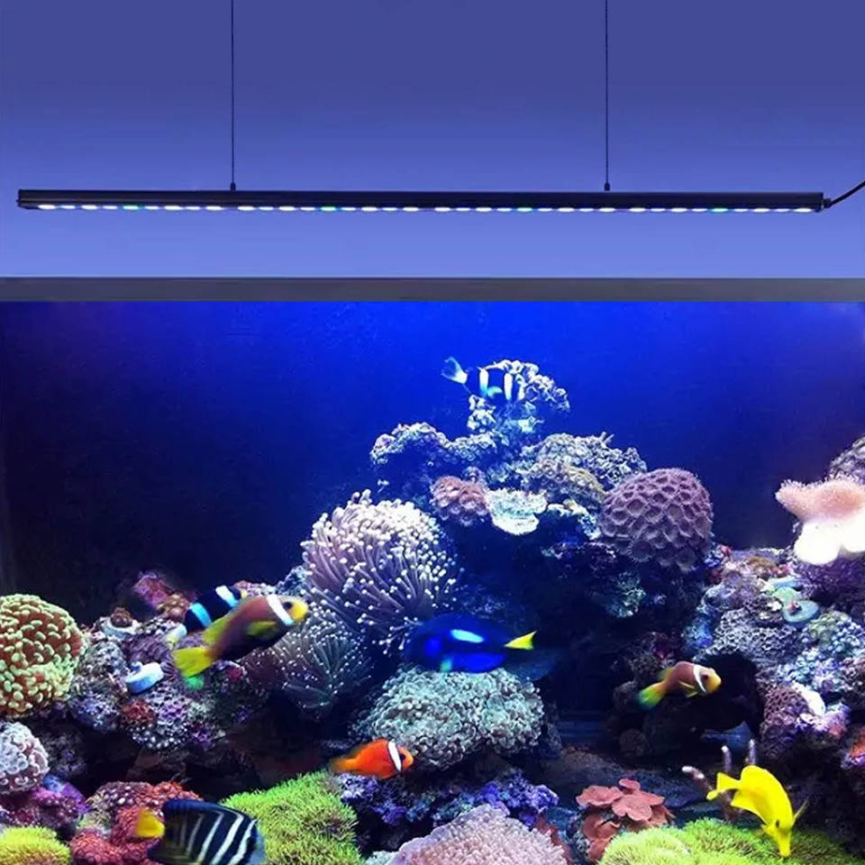 Liweida 25W-55W Full Spectrum Blue UV LED Aquarium Light 8-12H Timer 10-100% Dimming for Coral Reef & Saltwater for Bar Lighting