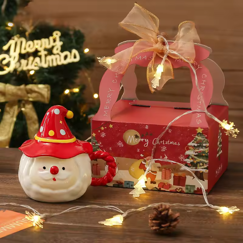 M Creative Ceramic Tumbler Exquisite Santa Claus Design Camellia Safe Coffee Cup Lid For Home Breakfast Morning Milk Party