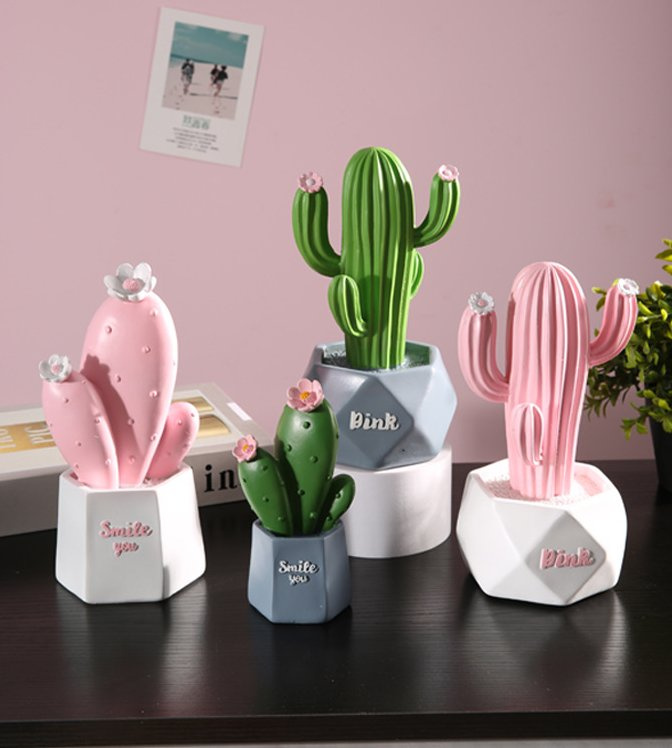 Cactus Figurine Minimalist Cactus Statue Art Sculpture Pink or Green Minimalist Home Decor
