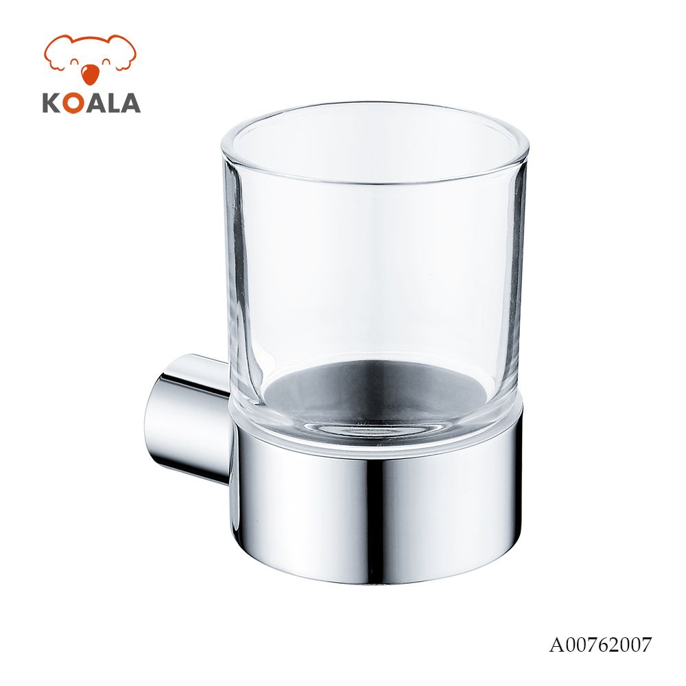 Bathroom Shower Fitting Single Round Metal Glass Toothbrush Cup Holder
