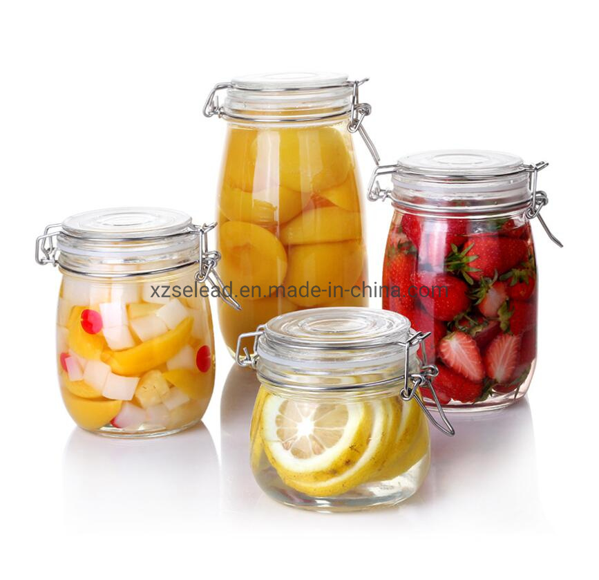 Glass Kitchen Storage Canister Mason Jars with Lids 32oz Airtight Glass Canister with Hinged Lid