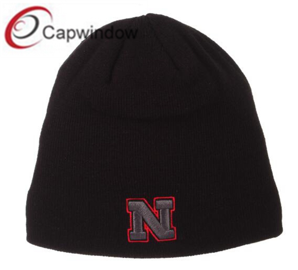 USA Fashionable Black Winter Beanie Cap with Cusotm Logos (65050099)