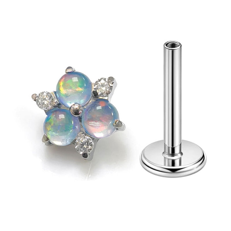 Hot ASTM F136 Titanium 16g Labret Jelly Opal Flower CZ Cartilage Flat Back Earrings Body Piercing Jewelry