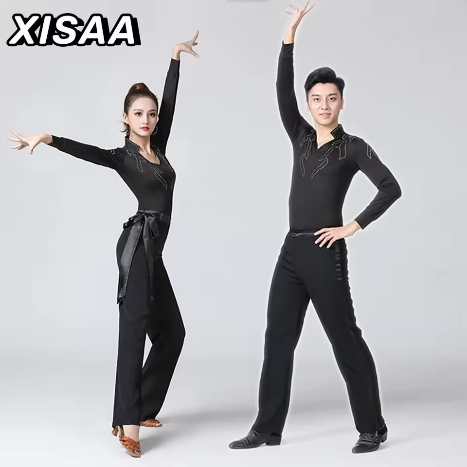 Men's Women's Milk Silk Competition Stage Performance Latin Dance Tops Hot Modern Costumes
