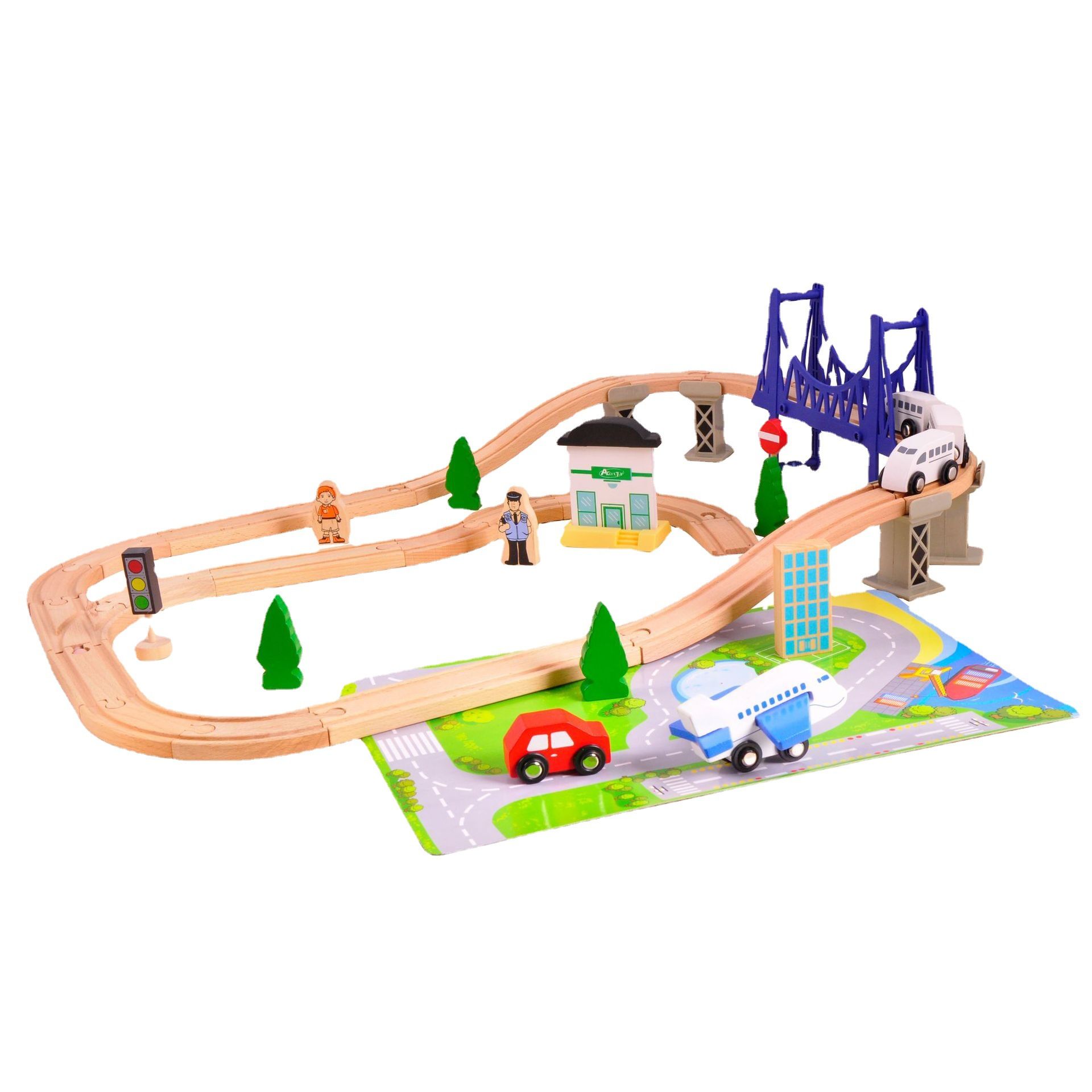 100PCS Wooden Train Track Train Set