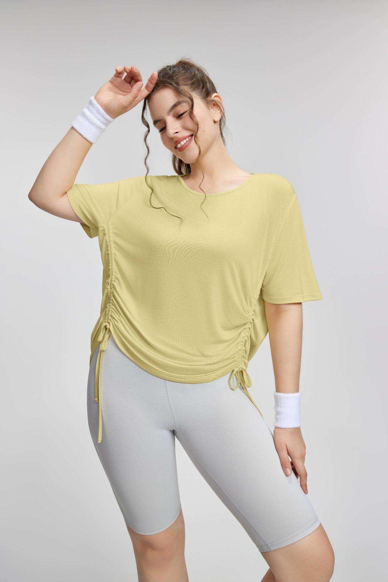 Women's Activewear Plus Size T-Shirt, Adjustable Drawstring Sports Shirt, Slimming and Breathable Yoga Tunic