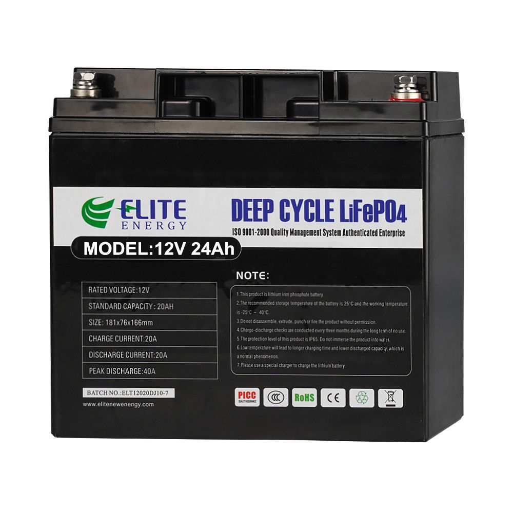 Elite Solar LED Energy Home Storage 12V 24ah Lithium Iron LiFePO4 Li-ion Battery with MSDS, Un38.3, CE Approved Supplier with ISO9001, ISO14001
