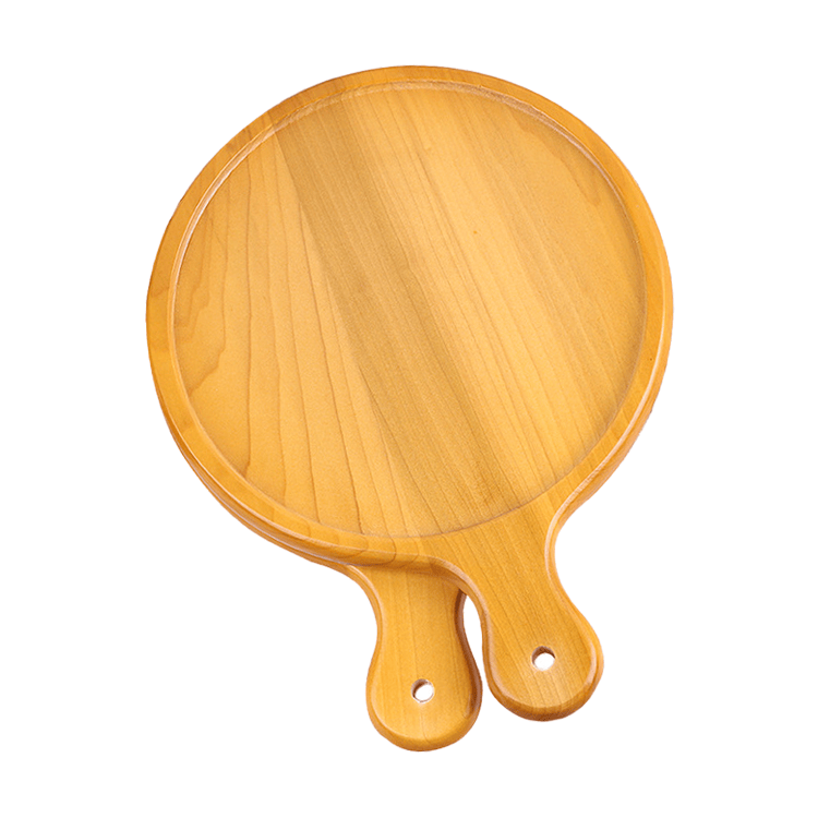 6"-12 Round Varnished Coating Pine Wooden Pizza Tray Paddle Cutting Board with Handle for Kitchen