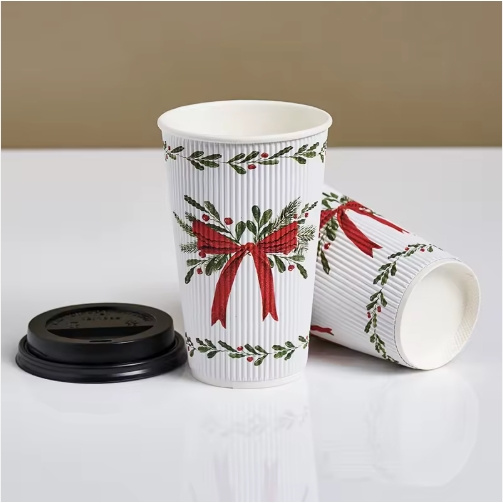 Factory Direct Supply Disposable Paper Coffee Cups with Lid for Hot Drinks