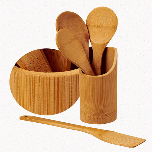 Burnished Bamboo Utensil Storage Tube for Kitchen