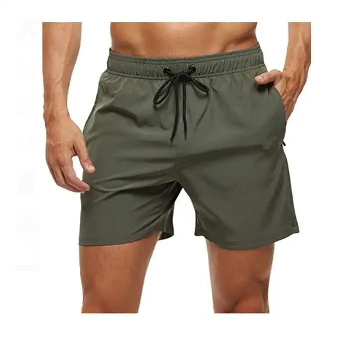 Wholesale Men's Swim Trunks Quick Dry Beach Shorts with Zipper Pockets and Mesh Lining OEM
