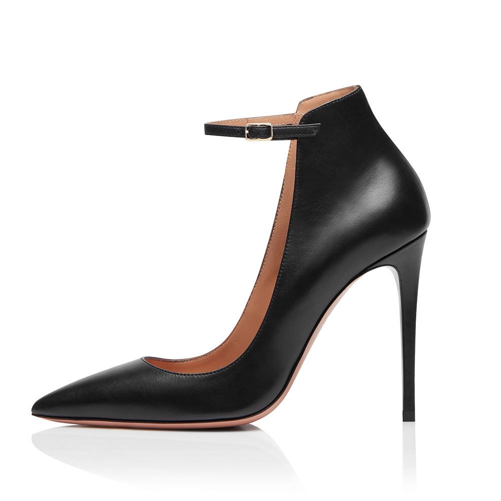 Factory Shoes OEM ODM Ankle Strap Pointy Heels Stylish Court Shoes Ladies Stilettos Sexy Pointed Toe High Heel Women Black Pumps
