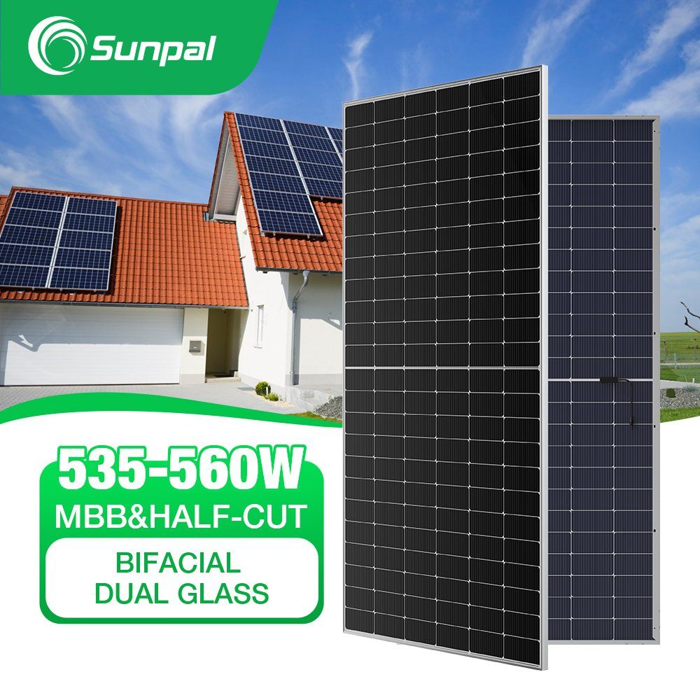 Sunpal Bifacial Solar Panels Double Glass PV Modules 400W 450W 500W 550W 600W Half Cell Photovoltaic Solar Panels Manufacturers in China for Home