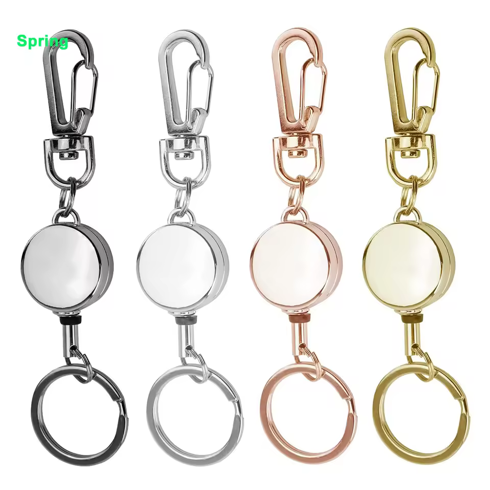 High Quality 21mm Gray Silver Rose Gold Plated Metal Reel Keychain Reel Badge Retract Key Holders Id Card Reel Badge Holder
