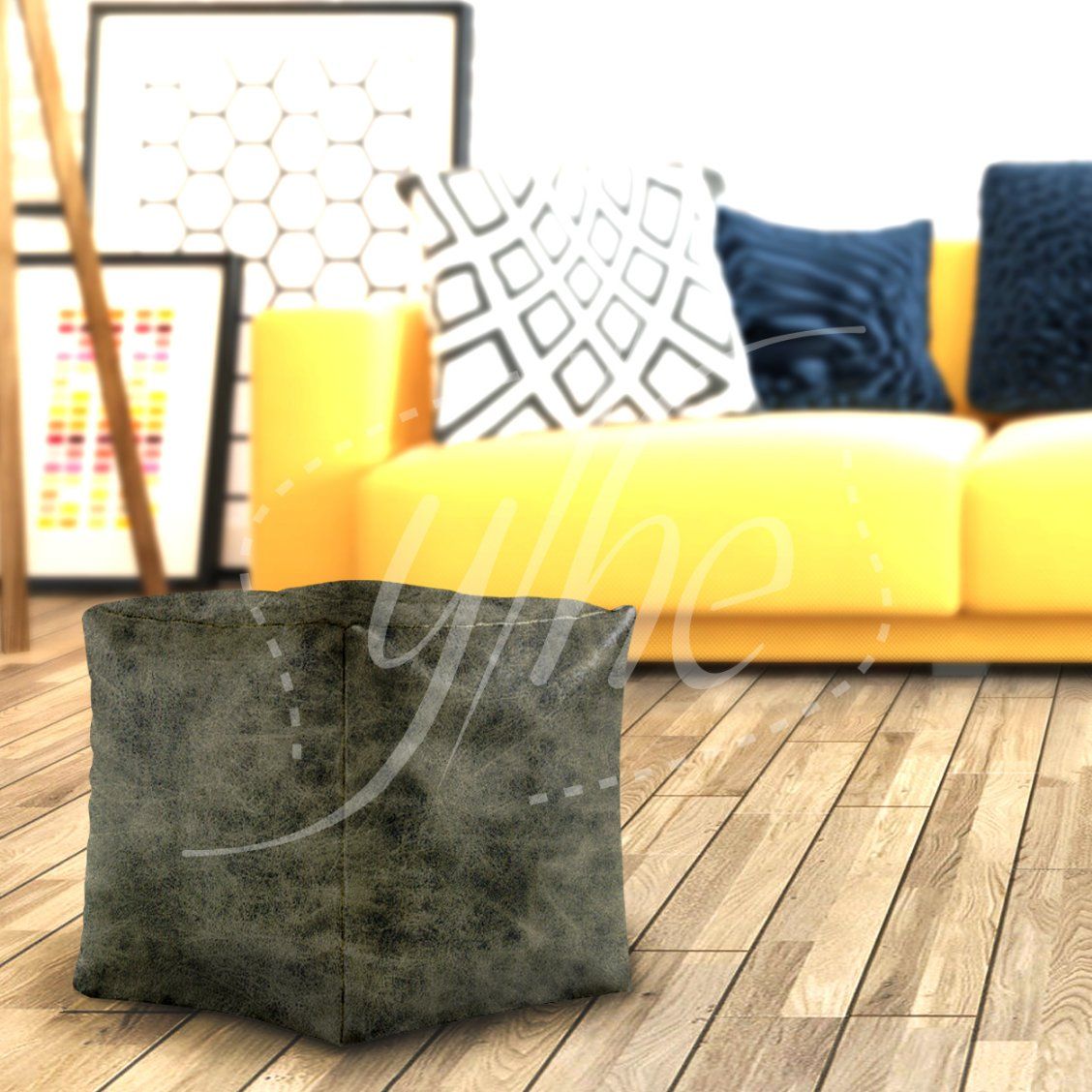 Cube Bean Bag, Distressed Faux Leather, Pvcu41