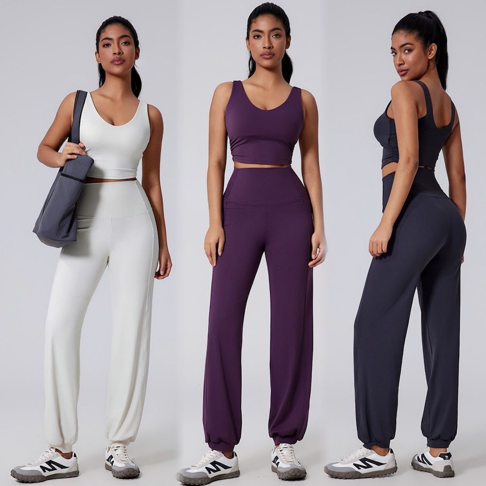 Tianchen New Design Two Piece Lounge Athletic Outfit Sets Casual Summer Sleeveless Jogger Set for Women, Sexy U Neck Tank Tops and Wide Leg Jogging Pants