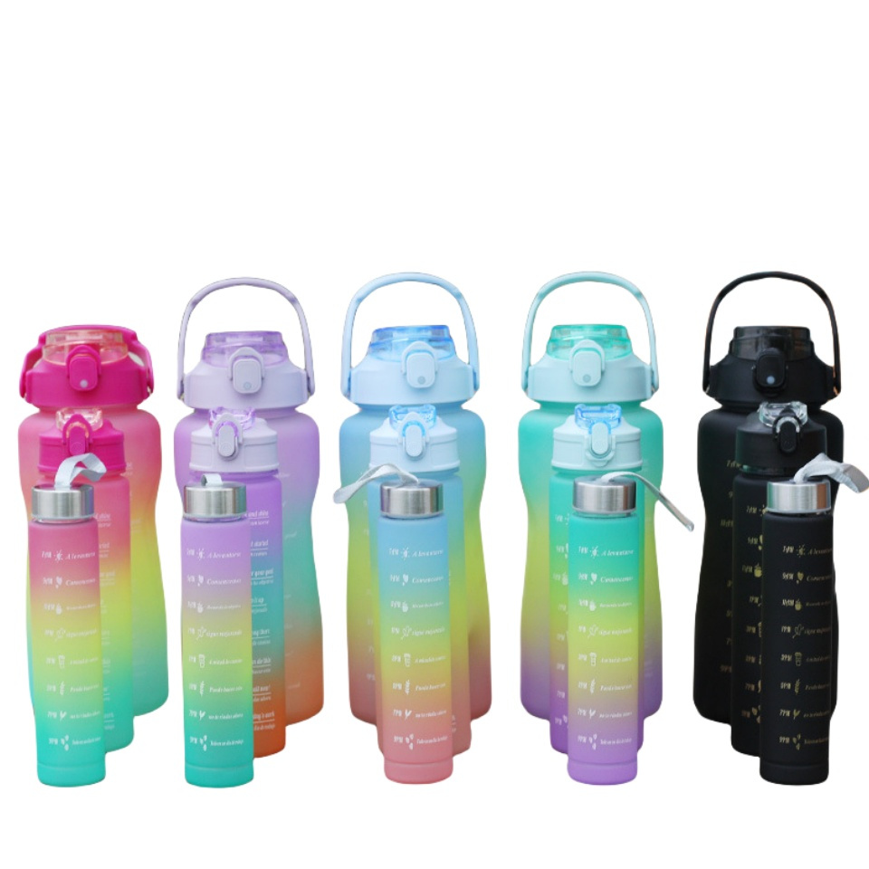 Multi-Purpose 2L Half Gallon Plastic Sports Water Bottle Direct Drinking Gym 3 Set in 1 PCS Water Bottle Set with Straw and Lid