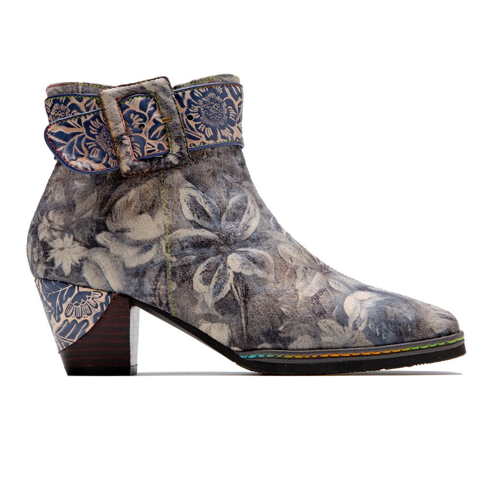 Vintage Printed Hand-Stitched Cowboy Boots with Belt Buckle and Low Heel Ladies Rain Boots Platform Shoes Women Casual Shoes EVA