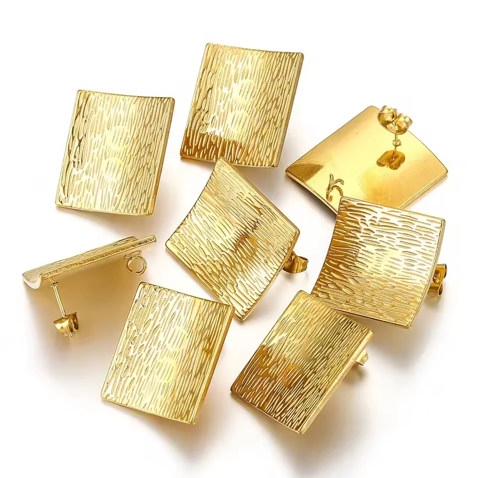 10pcs/bag Elegant Diy Earrings French Square Geometric Texture Classic Vintage Fashion Jewelry Stud Earrings