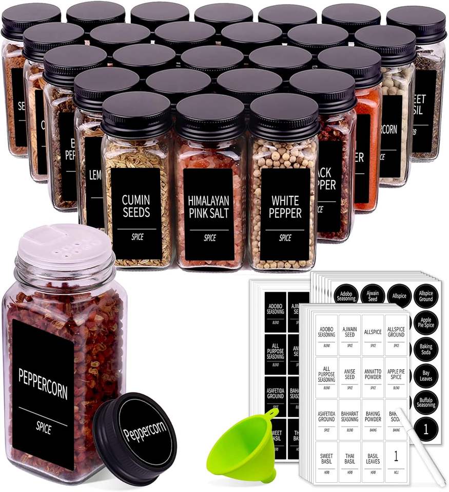 Wholesale Square Kitchen 4oz 120ml Glass Spice Storage Container Seasoning Pepper Glass Jar with Shaker Black Screw Cap