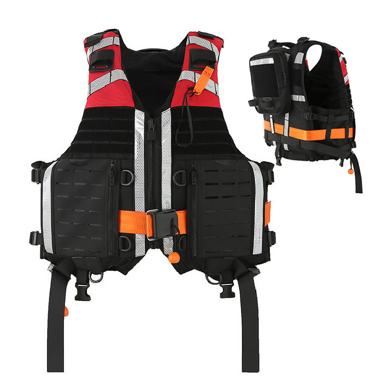 OEM Professional Nylon Black Red Rescue Safety Life Jacket for Water Work