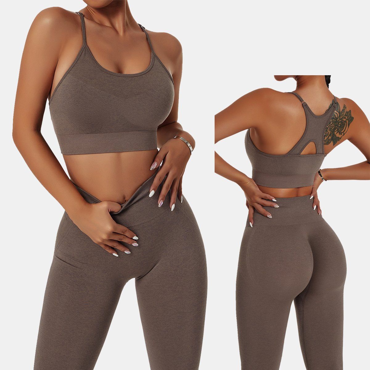 2PCS Seamless High Stretch Yoga Set Strappy Sports Bra Tummy Control Gym Leggings Activewear