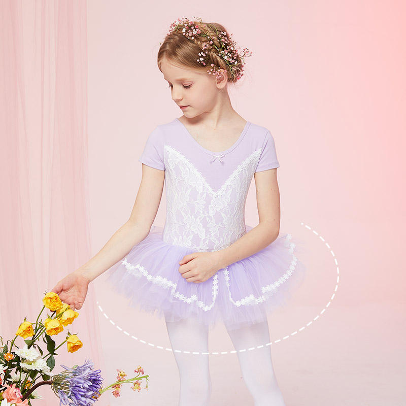Hot Selling Short Sleeve Girls Cute Lace Ballet Dance Tutu Dress