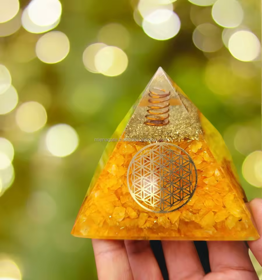 Premium Quality 80mm Natural Citrine Crystal Orgone Pyramid Top Selling Bulk Orgonite Energy Resin For Home Decoration