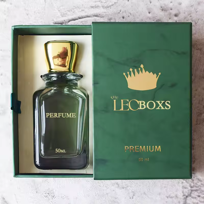 Low Moq Luxury Design Cosmetic Paper Box Packaging Square 30ml 50ml 100ml Crimp Empty Gold Perfume Bottle With Box