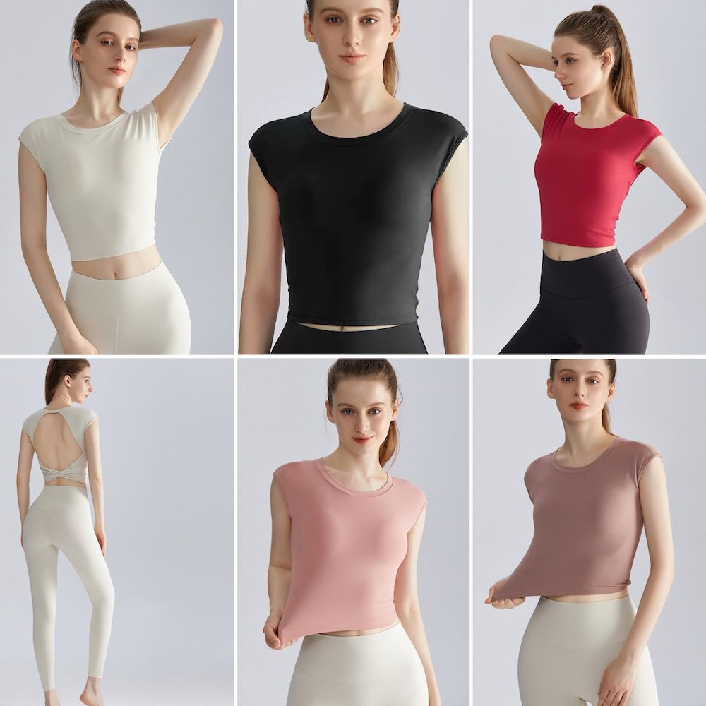 2PCS Hot Sexy Open Back Yoga and Pilates Workout Clothes for Women, Attractive Backless Short Sleeve Fitness Crop Top with Pads + Gym Leggings