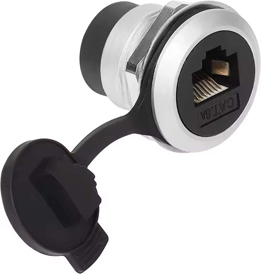 Giet High Quality 1pc Rj45 Waterproof Network Connector With Rubber Cover Ip65 8p8c Panel Mount Socket Rj45 Ethernet Connector