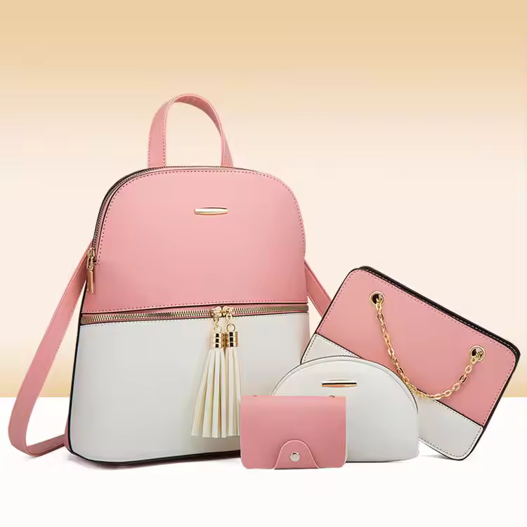 4 Piece 2021 New Style Hot Sale Popular Lady Bag Pink School Bag Shoulder Bag Sac A Main Wallets Top Handle Satchel Purse Set