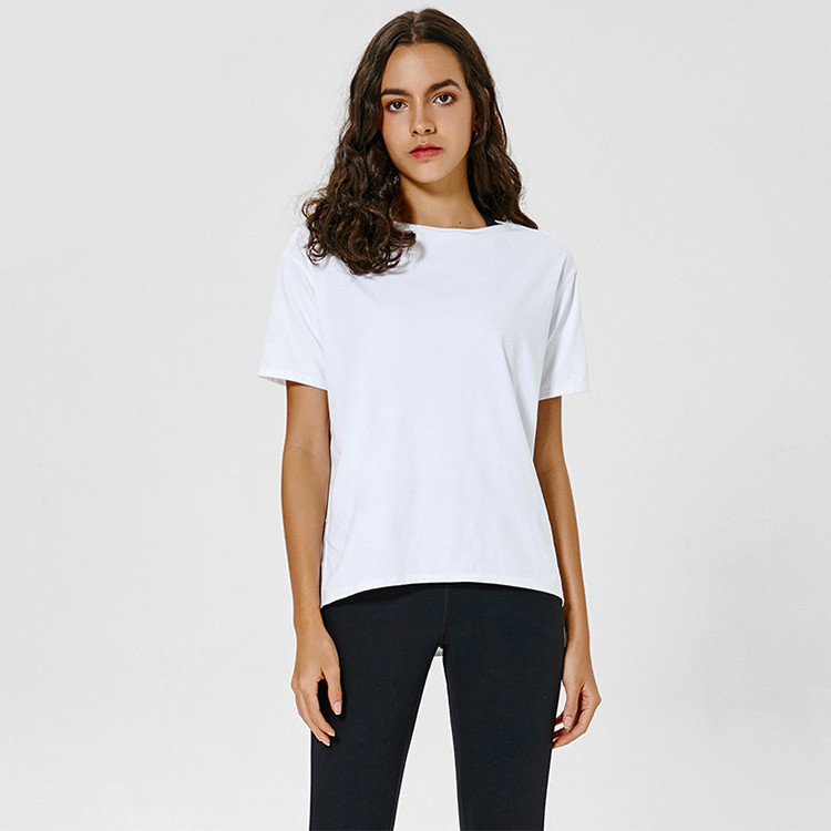 Sq0618 Ladies Plain Solid Short Sleeve Loose Fit Women Activewear Yoga Top Gym Cycling Running