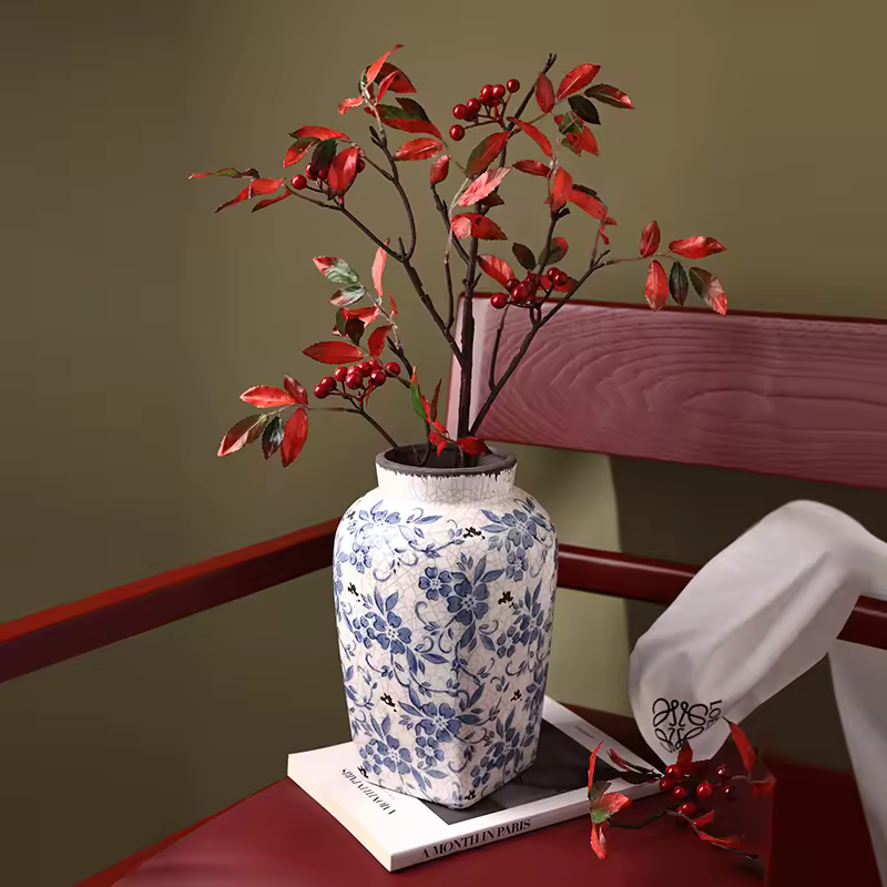 Bhm Vintage Chinese Ice Crack Ceramic Vase-High-end Home Decor Flower Pot