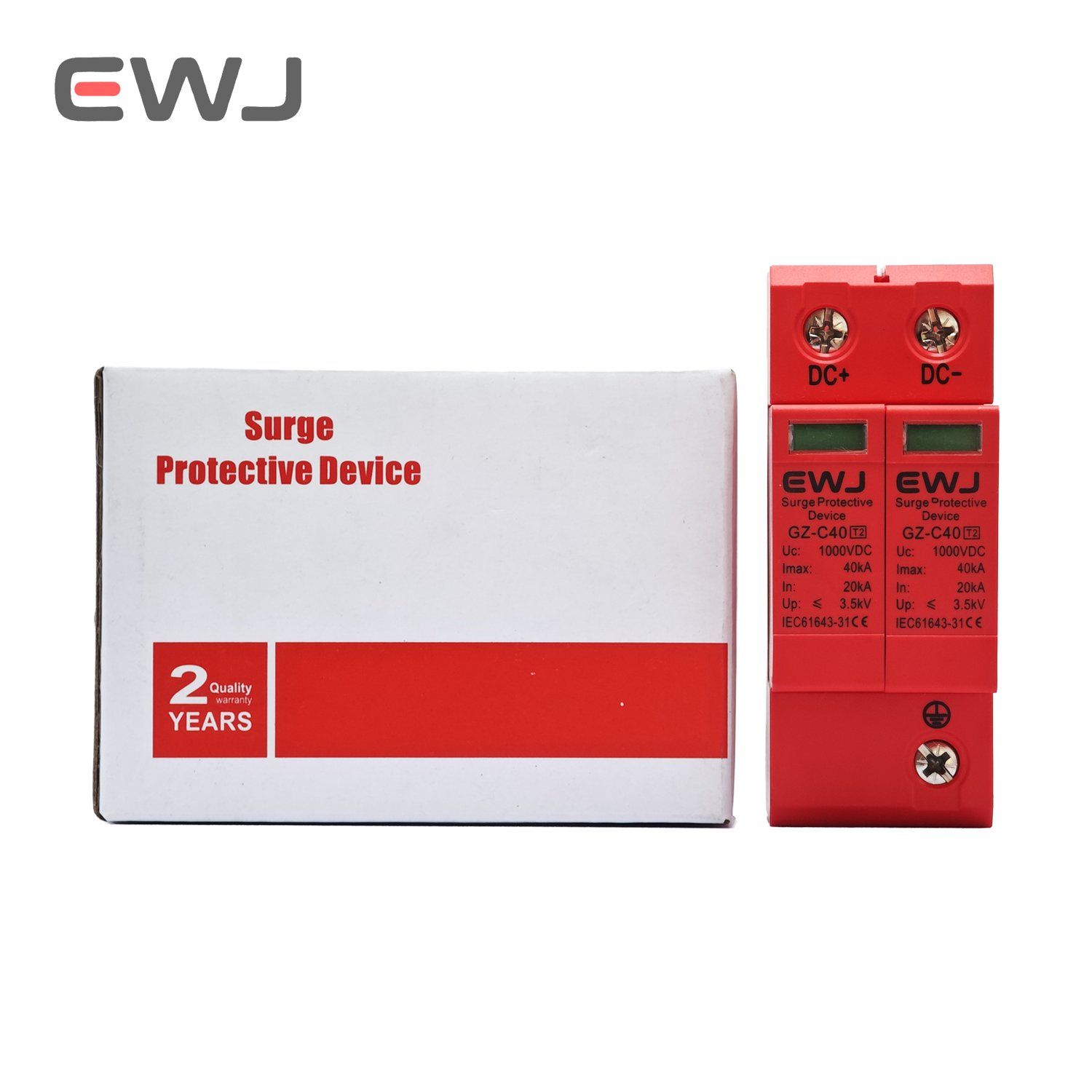 Outdoor Solar System Dedicated 2p 500V 20ka 40ka 1000V Solar DC Surge Protector for Lightning Protection Industrial Use T1 T2