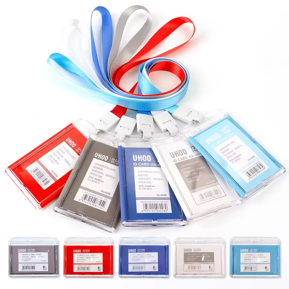 Uhoo 6027 High Quality Acrylic Horizontal Plastic Id Card Holder Waterproof Name Badge Business Card Holder For Doctors Nurse