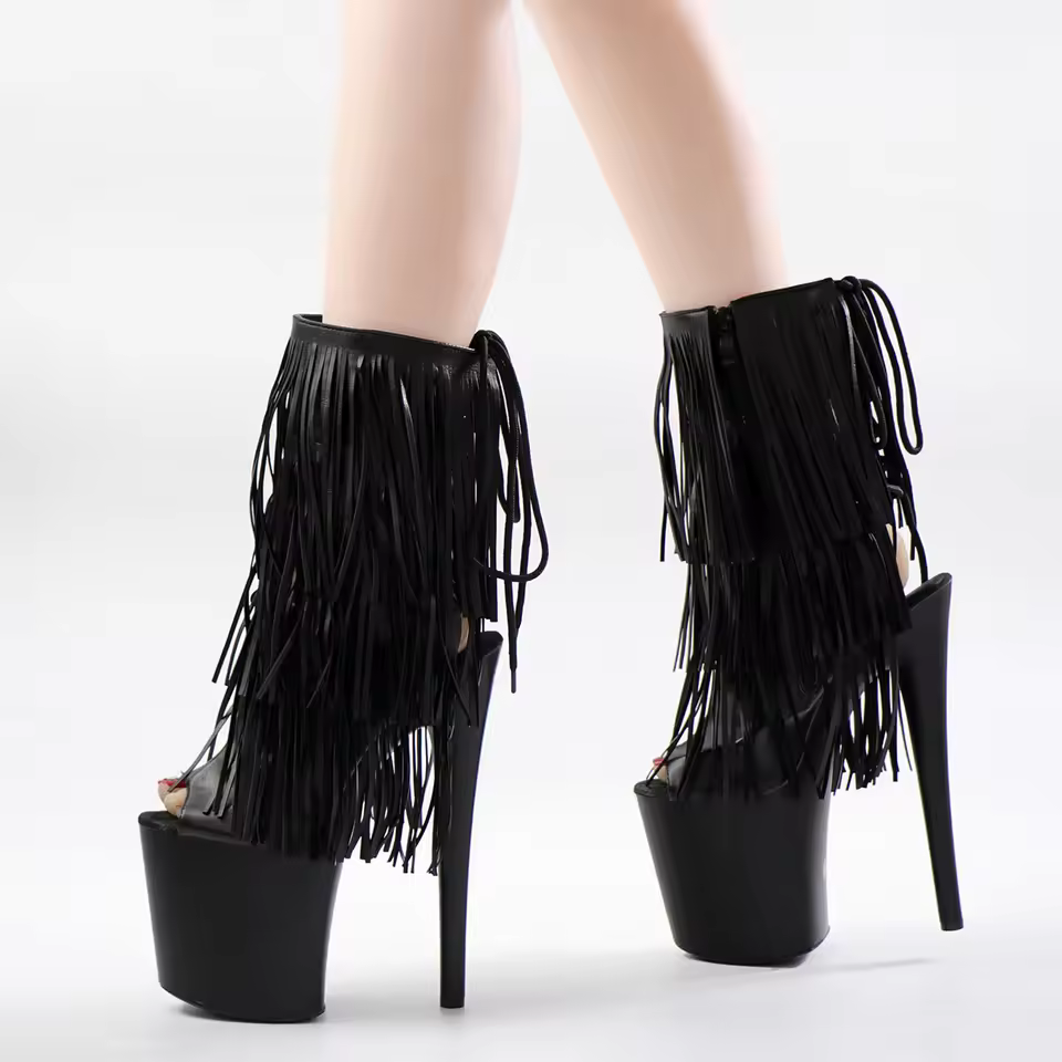 Fringed Open Toe 20cm Gothic Sexy Fetish Elegant Heel Nightclub Pole Dance Shoes Mature Sexy Niche Premium Walking Shoes