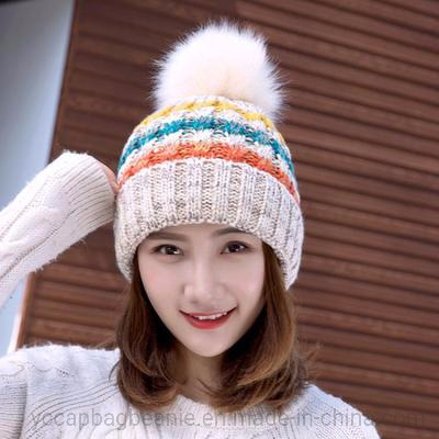 Wholesale in Stock Multicolor Knitted Beanie with POM