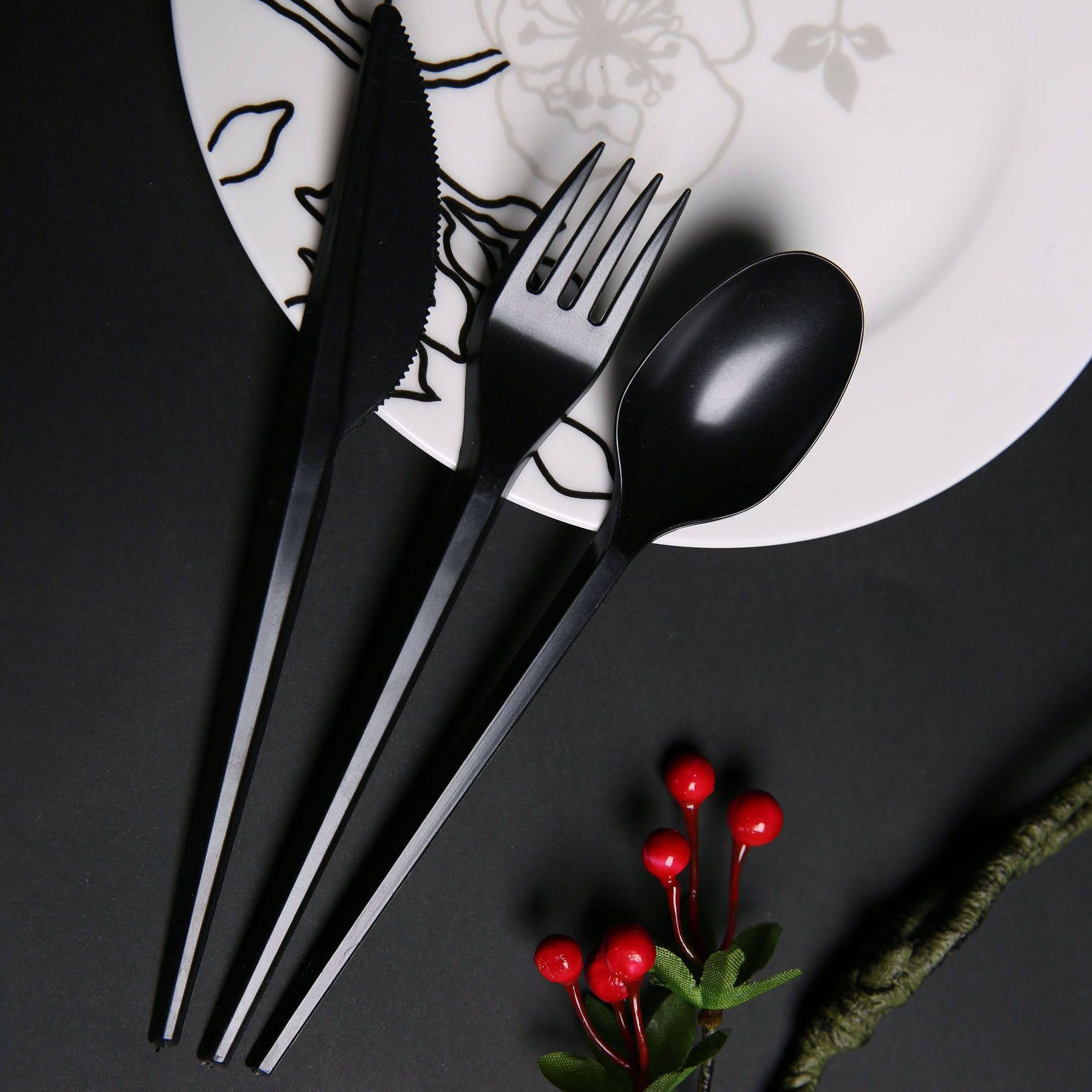 Low Price China Factory Directly Supply Disposable Plastic PS Medium Weight Fork Spoon Knife Cutlery Set