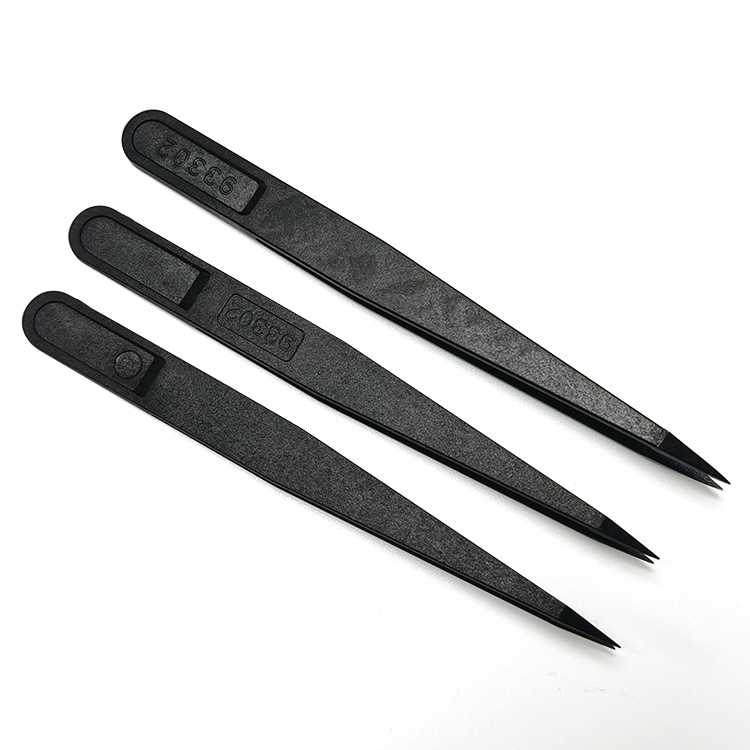 93302 Type Black Conductive PP Plastic ESD Anti-Static Tweezers