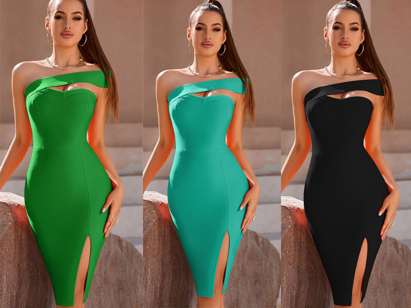 Hot Sale off Shoulder Bandage Dress Bodycon Multicolor High Quality Sexy Evening Dresses Split Elegant for Woman