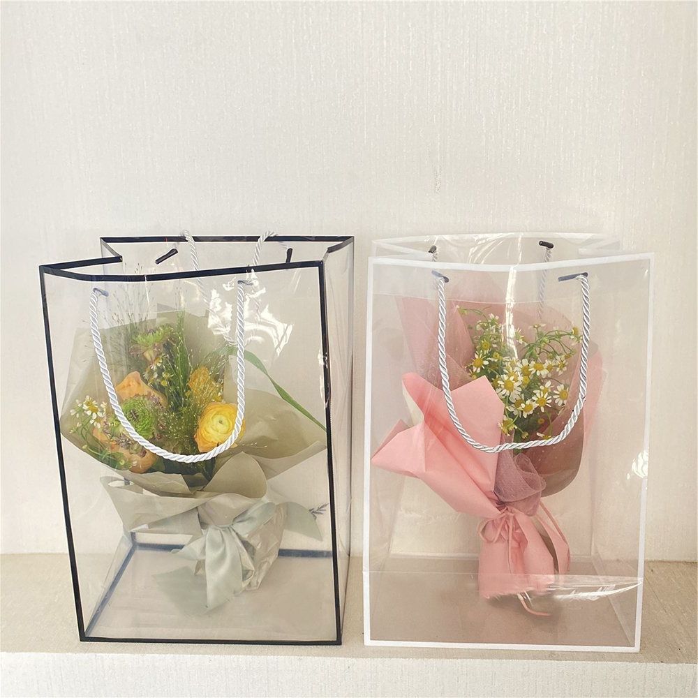 Wholesale Fashion Hand-Held Floral Bags Plastic Pink Clear Packaging Bag for Bouquets