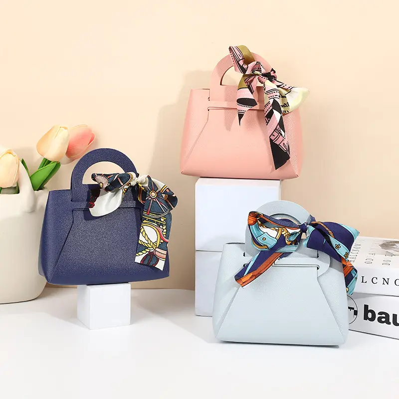 Multiple Sizes Custom Logo New European Wedding Favors Boxes Creative Gift Tote Bag Pu Leather Candy Bag