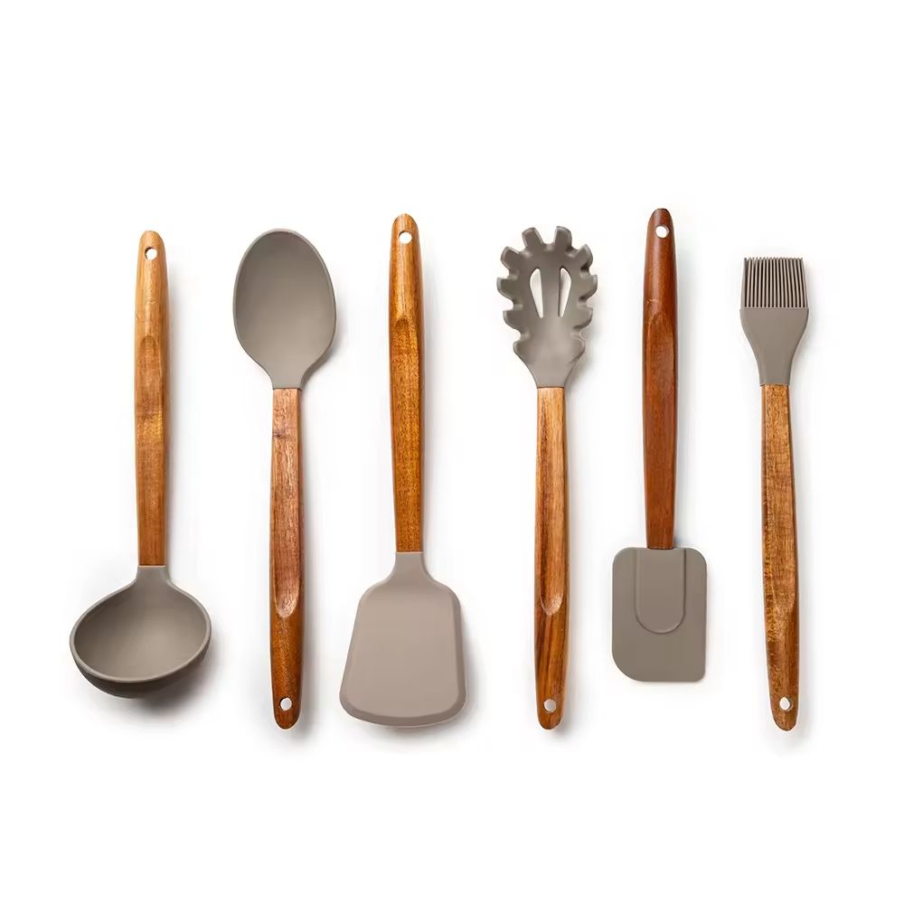 Food Grade Silicone Cooking Kitchen Utensils Set Wooden Handles Silicone Turner Tongs Spatula Spoon Utensil Kit