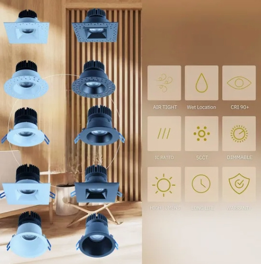 2025 Latest LED Down Lights Round Invisible Trimless Gimbal Recessed Ceiling Canless Lights Home Furnishing IP54 Low Glare Adjustable Beam Angle