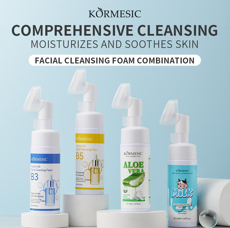 Online Wholesale and Retail Natural Gentle Exfoliation Aloe Vera Foaming Cleaning Mousse Face Wash with Foaming Silicone Brush Vitamin C Face Cleanser Mousse